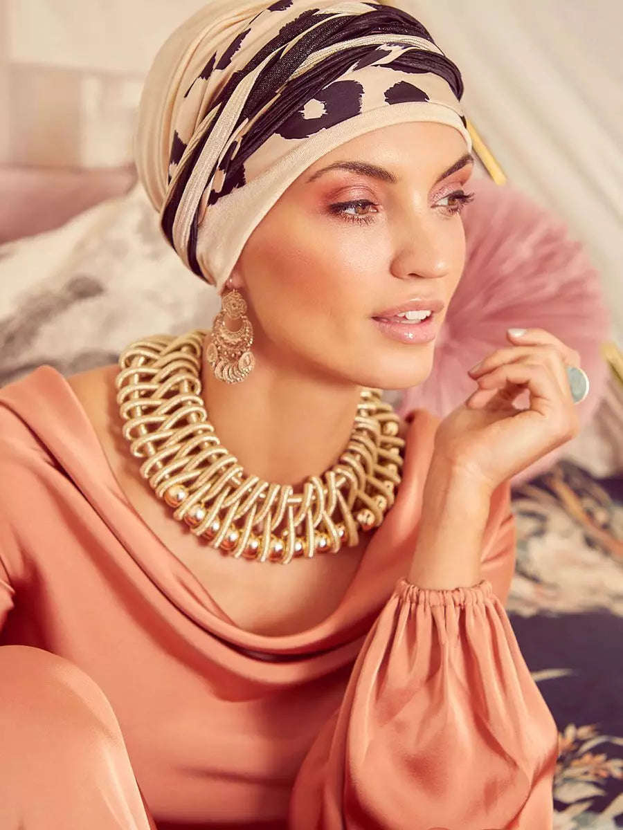 Scarlett Turban Set | Cream & Black Leo Mix